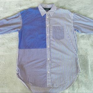 Ralph Lauren blue & white asymmetrical striped long sleeve button down shirt